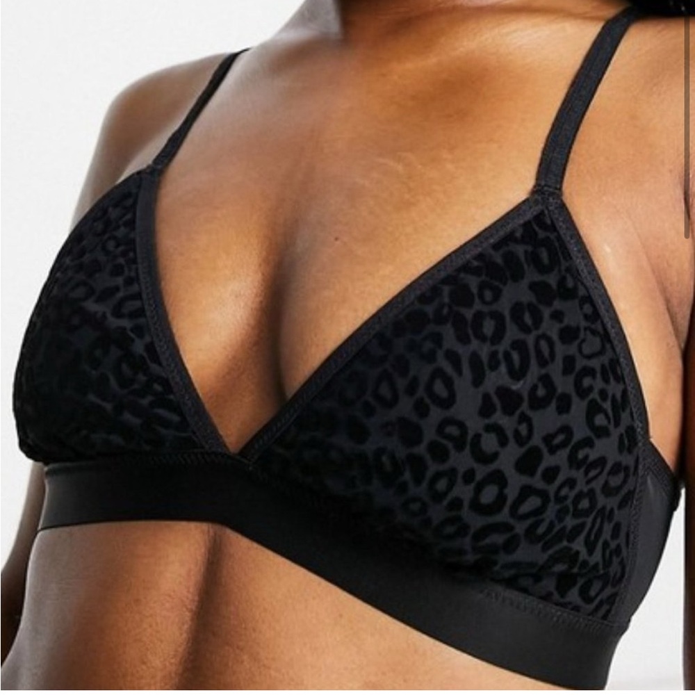 Aerie Black Leopard Print Triangle Bralette M